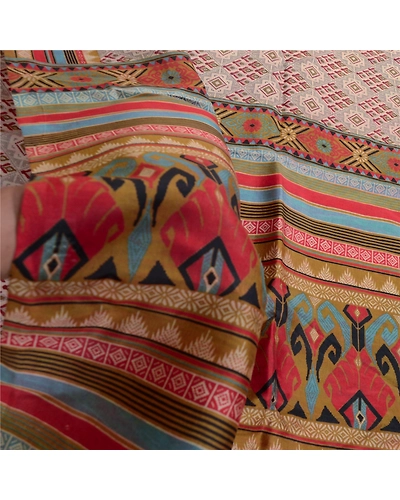 Sanskriti Vintage Sarees Multi Indian Pure Silk Printed Sari Soft Craft Fabric, PR-61701-Multi-Pure Silk-5