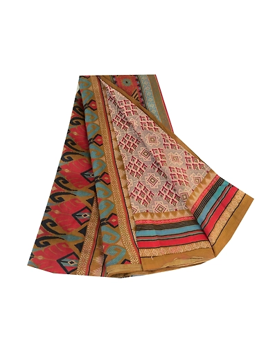 Sanskriti Vintage Sarees Multi Indian Pure Silk Printed Sari Soft Craft Fabric, PR-61701-Multi-Pure Silk-6