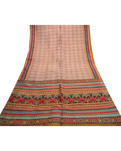 Sanskriti Vintage Sarees Multi Indian Pure Silk Printed Sari Soft Craft Fabric, PR-61701-Multi-Pure Silk-7