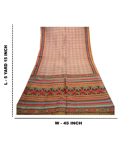 Sanskriti Vintage Sarees Multi Indian Pure Silk Printed Sari Soft Craft Fabric, PR-61701-Multi-Pure Silk-8