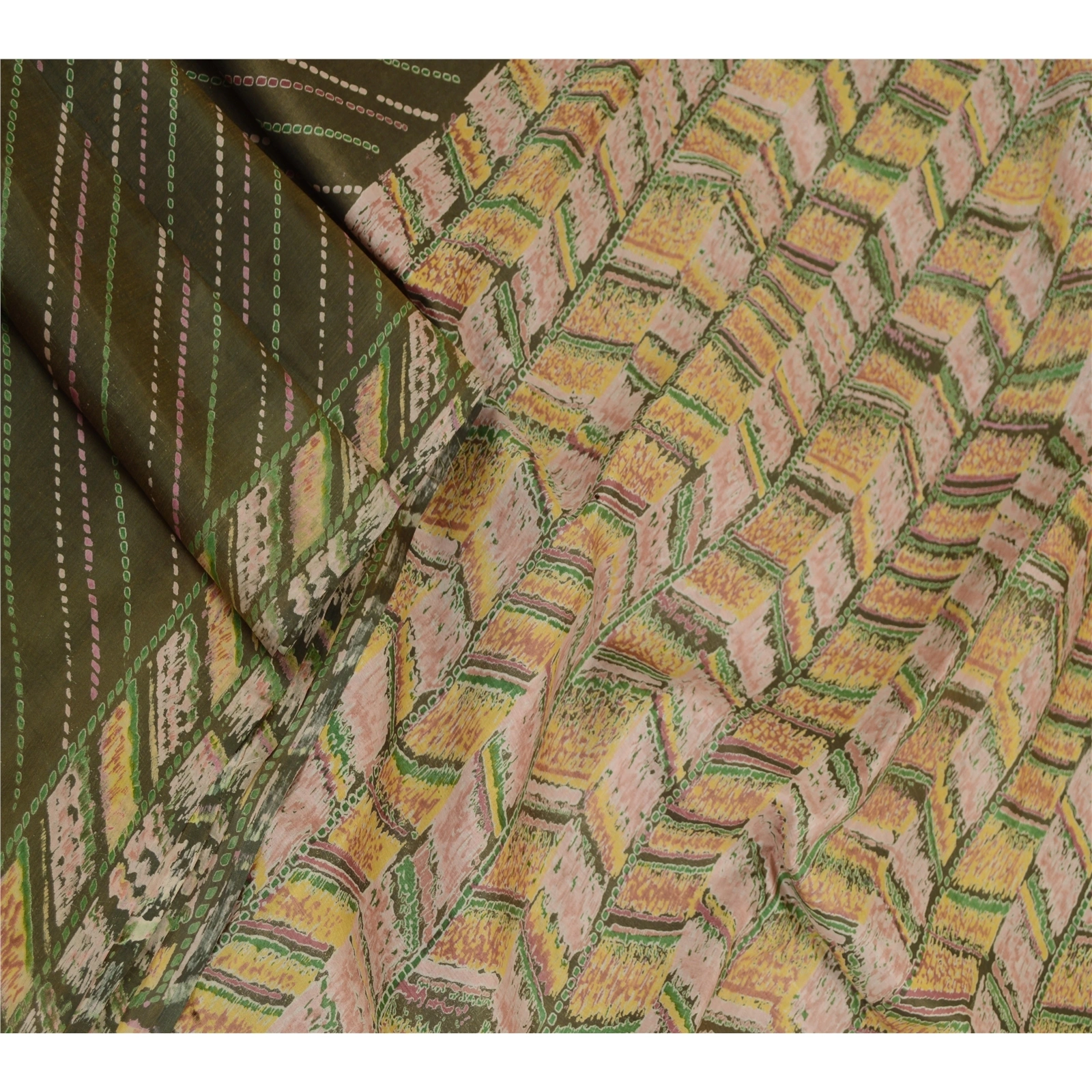 Sanskriti Vintage Sarees Green Indian Pure Silk Printed Sari Soft Craft Fabric, PR-61704-Green-Pure Silk-1