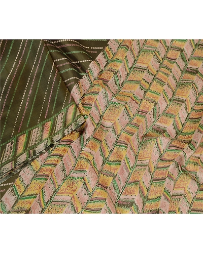 Sanskriti Vintage Sarees Green Indian Pure Silk Printed Sari Soft Craft Fabric, PR-61704-Green-Pure Silk-2