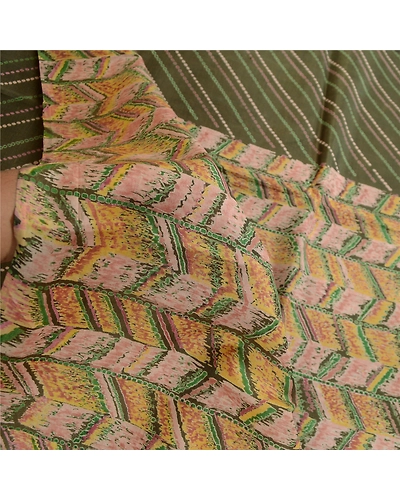 Sanskriti Vintage Sarees Green Indian Pure Silk Printed Sari Soft Craft Fabric, PR-61704-Green-Pure Silk-5