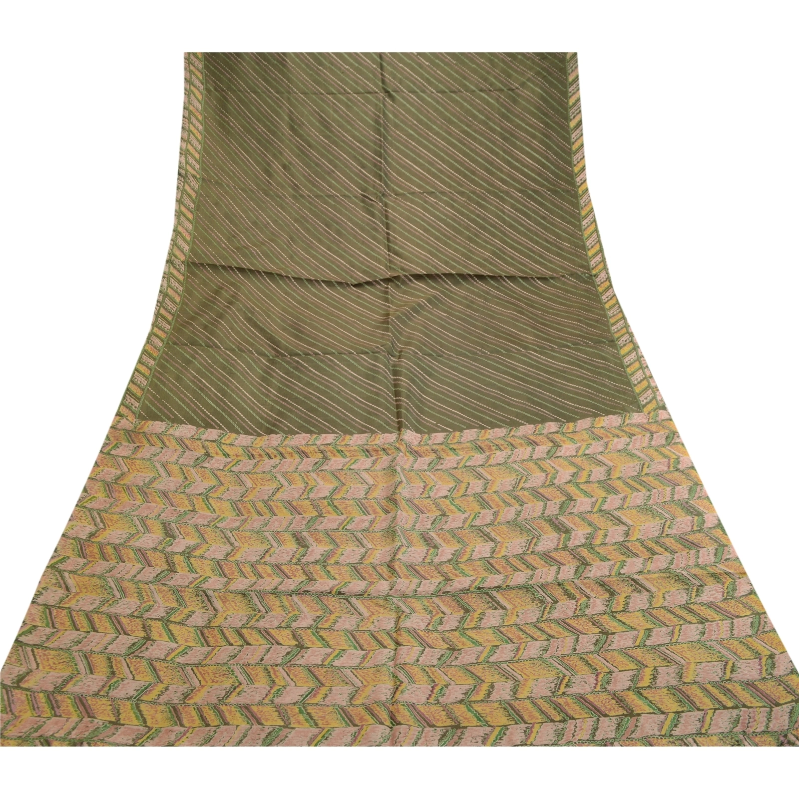 Sanskriti Vintage Sarees Green Indian Pure Silk Printed Sari Soft Craft Fabric, PR-61704-Green-Pure Silk-7