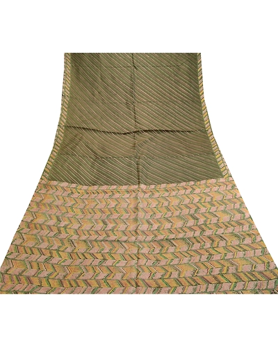 Sanskriti Vintage Sarees Green Indian Pure Silk Printed Sari Soft Craft Fabric, PR-61704-Green-Pure Silk-7