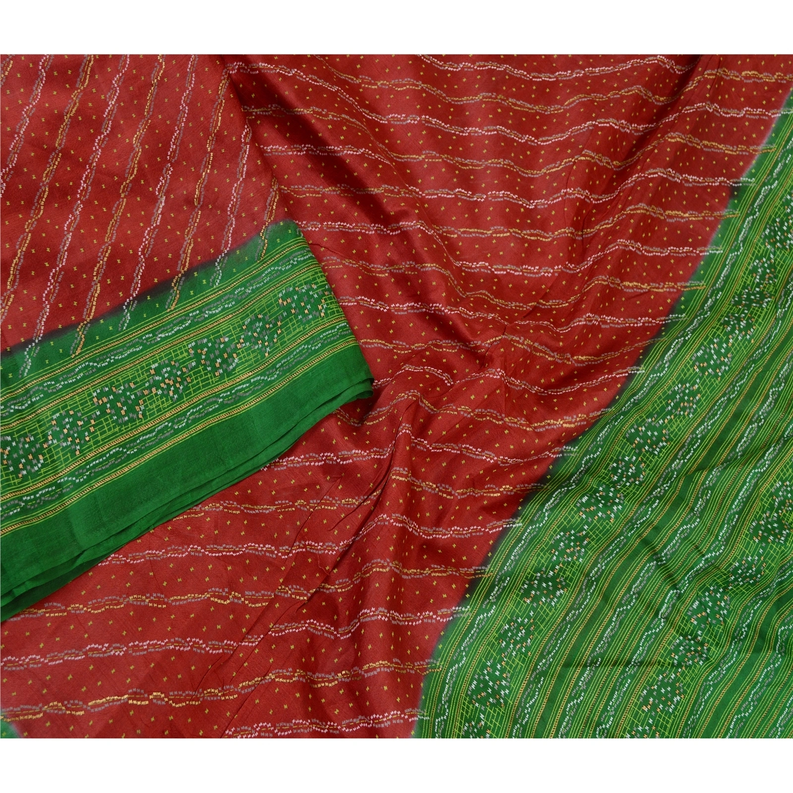 Sanskriti Vintage Sarees Red From India Pure Silk Printed Sari 5Yd Craft Fabric, PR-61723-Red-Pure Silk-1