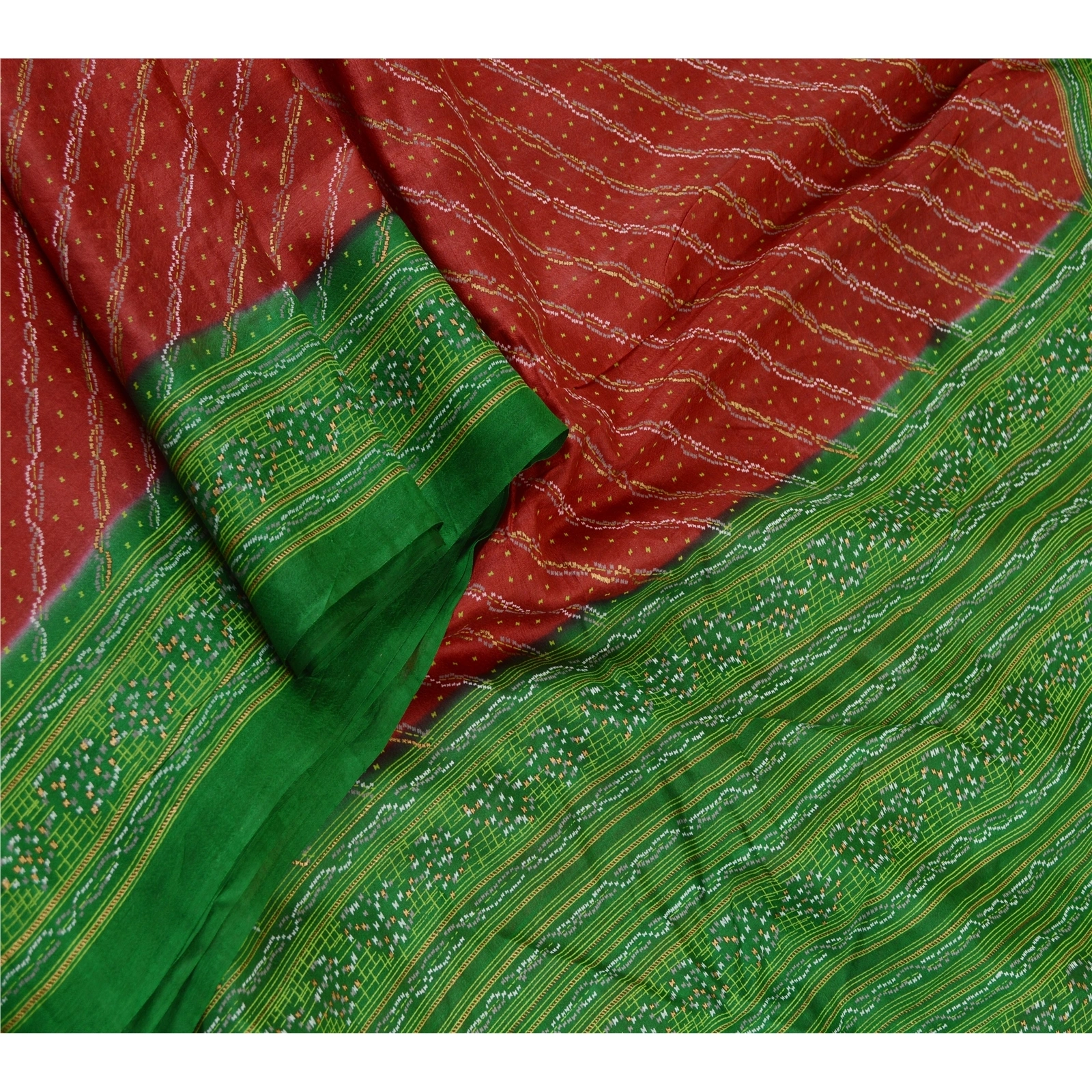 Sanskriti Vintage Sarees Red From India Pure Silk Printed Sari 5Yd Craft Fabric, PR-61723-Red-Pure Silk-2