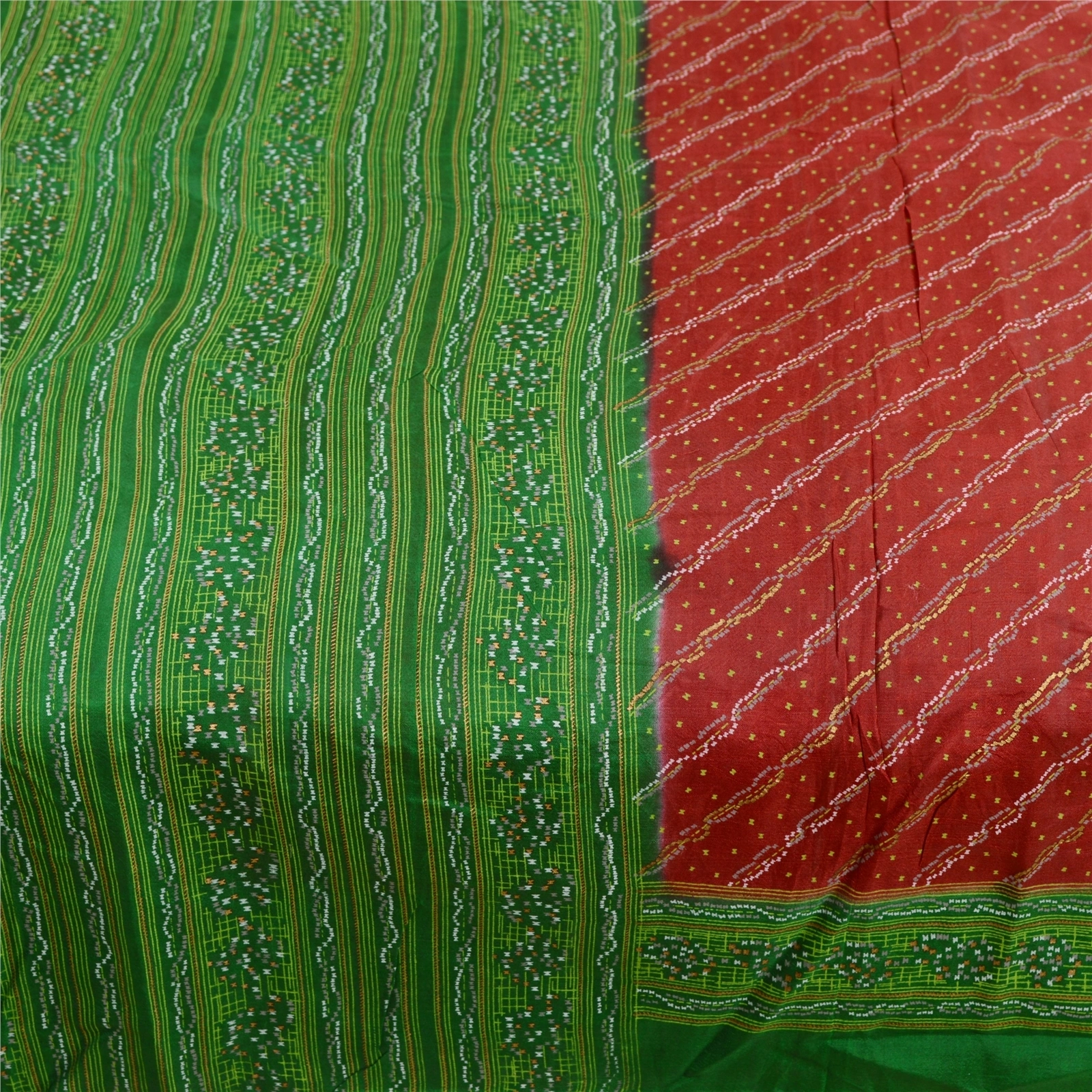 Sanskriti Vintage Sarees Red From India Pure Silk Printed Sari 5Yd Craft Fabric, PR-61723-Red-Pure Silk-3