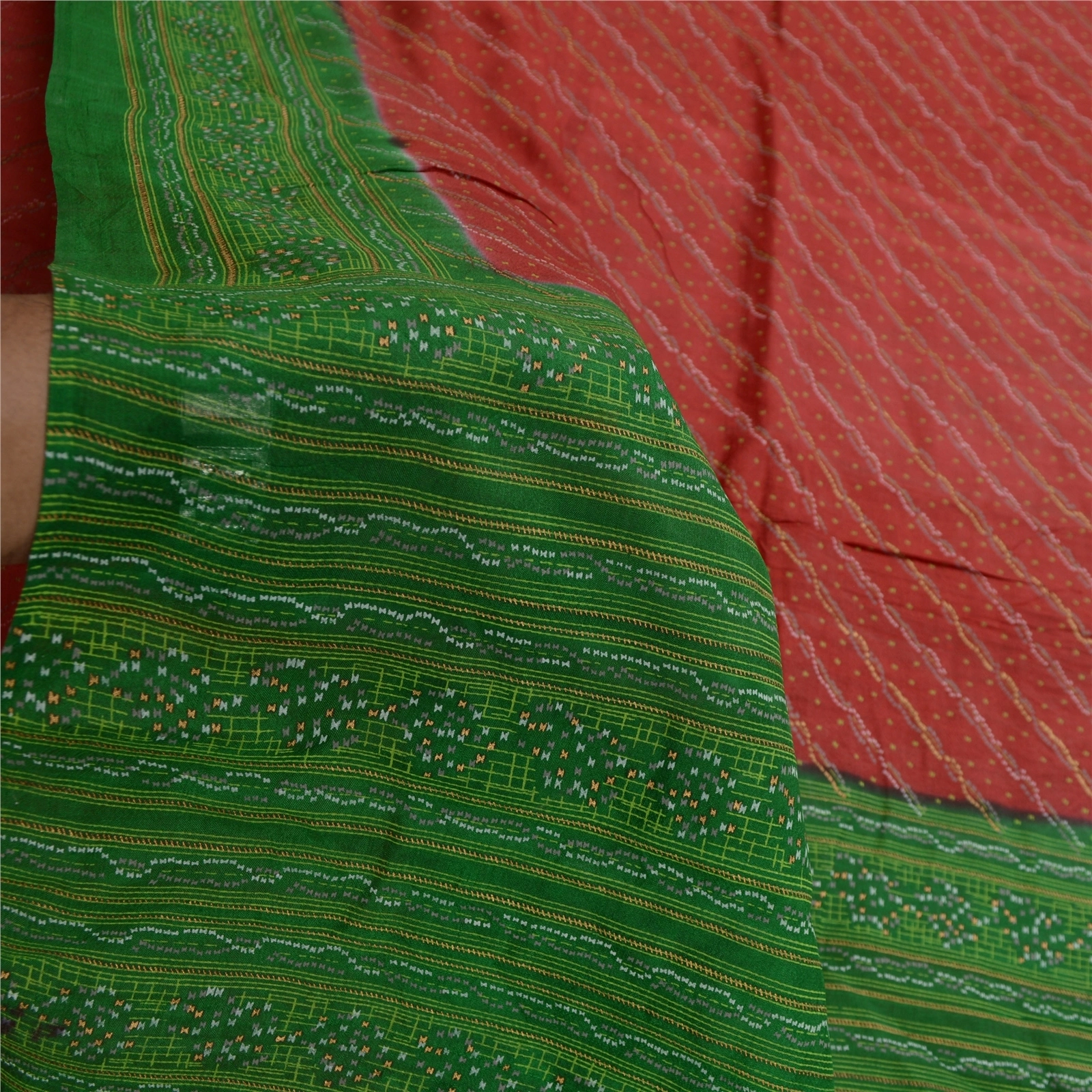 Sanskriti Vintage Sarees Red From India Pure Silk Printed Sari 5Yd Craft Fabric, PR-61723-Red-Pure Silk-5