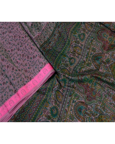 Sanskriti Vintage Sarees Pink Satin Printed Sari Floral Soft 5Yd Craft Fabric, PR-61742-Shades Of Pink-Poly Satin-3