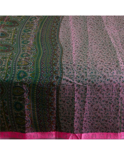 Sanskriti Vintage Sarees Pink Satin Printed Sari Floral Soft 5Yd Craft Fabric, PR-61742-Shades Of Pink-Poly Satin-4