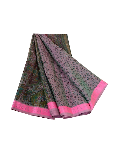 Sanskriti Vintage Sarees Pink Satin Printed Sari Floral Soft 5Yd Craft Fabric, PR-61742-Shades Of Pink-Poly Satin-7