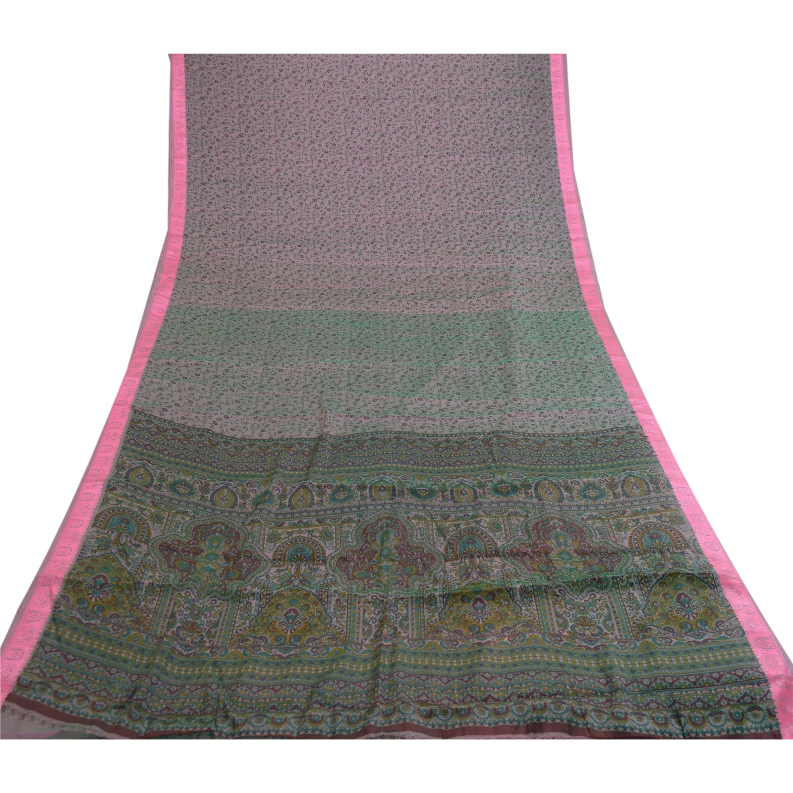 Sanskriti Vintage Sarees Pink Satin Printed Sari Floral Soft 5Yd Craft Fabric, PR-61742-Shades Of Pink-Poly Satin-8