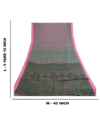 Sanskriti Vintage Sarees Pink Satin Printed Sari Floral Soft 5Yd Craft Fabric, PR-61742-Shades Of Pink-Poly Satin-9