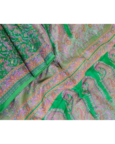 Sanskriti Vintage Sarees Indian Green 100% Pure Silk Printed Sari Craft Fabric, PR-61744-Green-Pure Silk-1