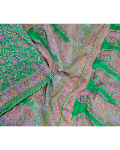Sanskriti Vintage Sarees Indian Green 100% Pure Silk Printed Sari Craft Fabric, PR-61744-Green-Pure Silk-2