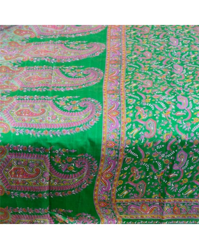 Sanskriti Vintage Sarees Indian Green 100% Pure Silk Printed Sari Craft Fabric, PR-61744-Green-Pure Silk-3