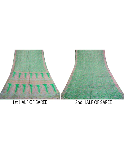 Sanskriti Vintage Sarees Indian Green 100% Pure Silk Printed Sari Craft Fabric, PR-61744-Green-Pure Silk-4
