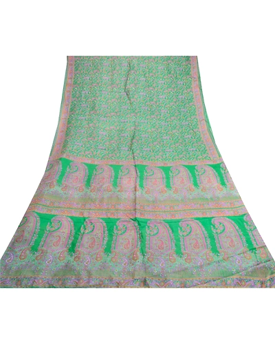 Sanskriti Vintage Sarees Indian Green 100% Pure Silk Printed Sari Craft Fabric, PR-61744-Green-Pure Silk-7