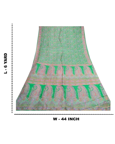 Sanskriti Vintage Sarees Indian Green 100% Pure Silk Printed Sari Craft Fabric, PR-61744-Green-Pure Silk-8