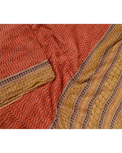 Sanskriti Vintage Sarees Orange Pure Silk Printed Sari Floral 5Yd Craft Fabric, PR-61761-Orange-Pure Silk-2
