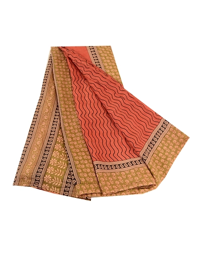Sanskriti Vintage Sarees Orange Pure Silk Printed Sari Floral 5Yd Craft Fabric, PR-61761-Orange-Pure Silk-6