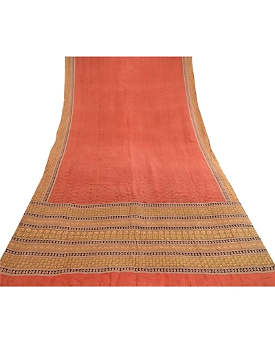 Sanskriti Vintage Sarees Orange Pure Silk Printed Sari Floral 5Yd Craft Fabric, PR-61761-Orange-Pure Silk-7