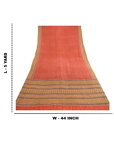 Sanskriti Vintage Sarees Orange Pure Silk Printed Sari Floral 5Yd Craft Fabric, PR-61761-Orange-Pure Silk-8