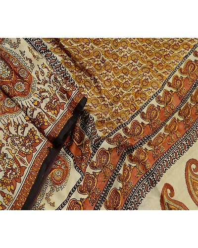 Sanskriti Vintage Sarees Brown Indian Pure Silk Printed Sari Floral Craft Fabric, PR-61780-Brown-Pure Silk-1
