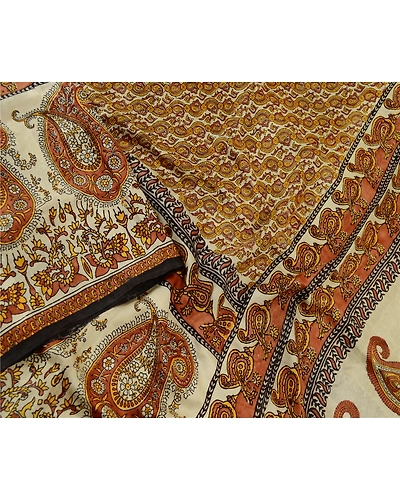 Sanskriti Vintage Sarees Brown Indian Pure Silk Printed Sari Floral Craft Fabric, PR-61780-Brown-Pure Silk-2