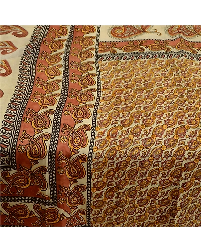 Sanskriti Vintage Sarees Brown Indian Pure Silk Printed Sari Floral Craft Fabric, PR-61780-Brown-Pure Silk-3