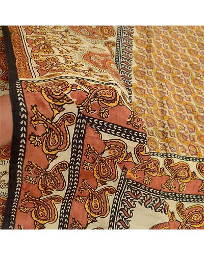 Sanskriti Vintage Sarees Brown Indian Pure Silk Printed Sari Floral Craft Fabric, PR-61780-Brown-Pure Silk-5