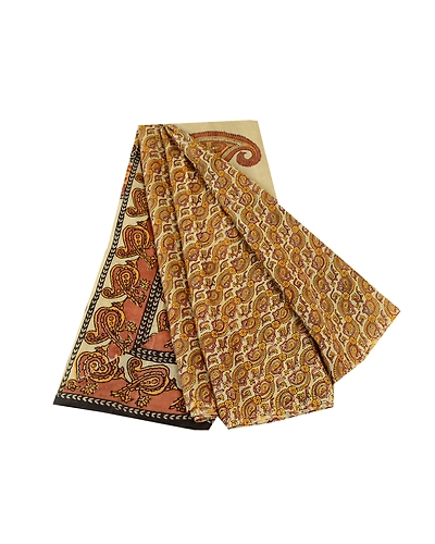 Sanskriti Vintage Sarees Brown Indian Pure Silk Printed Sari Floral Craft Fabric, PR-61780-Brown-Pure Silk-6