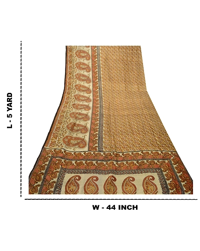 Sanskriti Vintage Sarees Brown Indian Pure Silk Printed Sari Floral Craft Fabric, PR-61780-Brown-Pure Silk-8