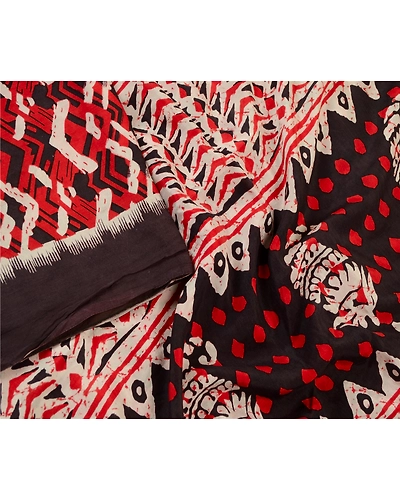 Sanskriti Vintage Red Indian Sarees Blend Silk Batik Printed Sari Craft Fabric, PR-61800-Red &amp; Ivory-100% Pure Silk-1