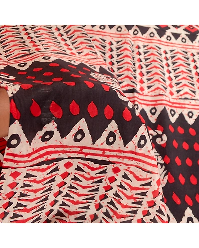 Sanskriti Vintage Red Indian Sarees Blend Silk Batik Printed Sari Craft Fabric, PR-61800-Red &amp; Ivory-100% Pure Silk-5