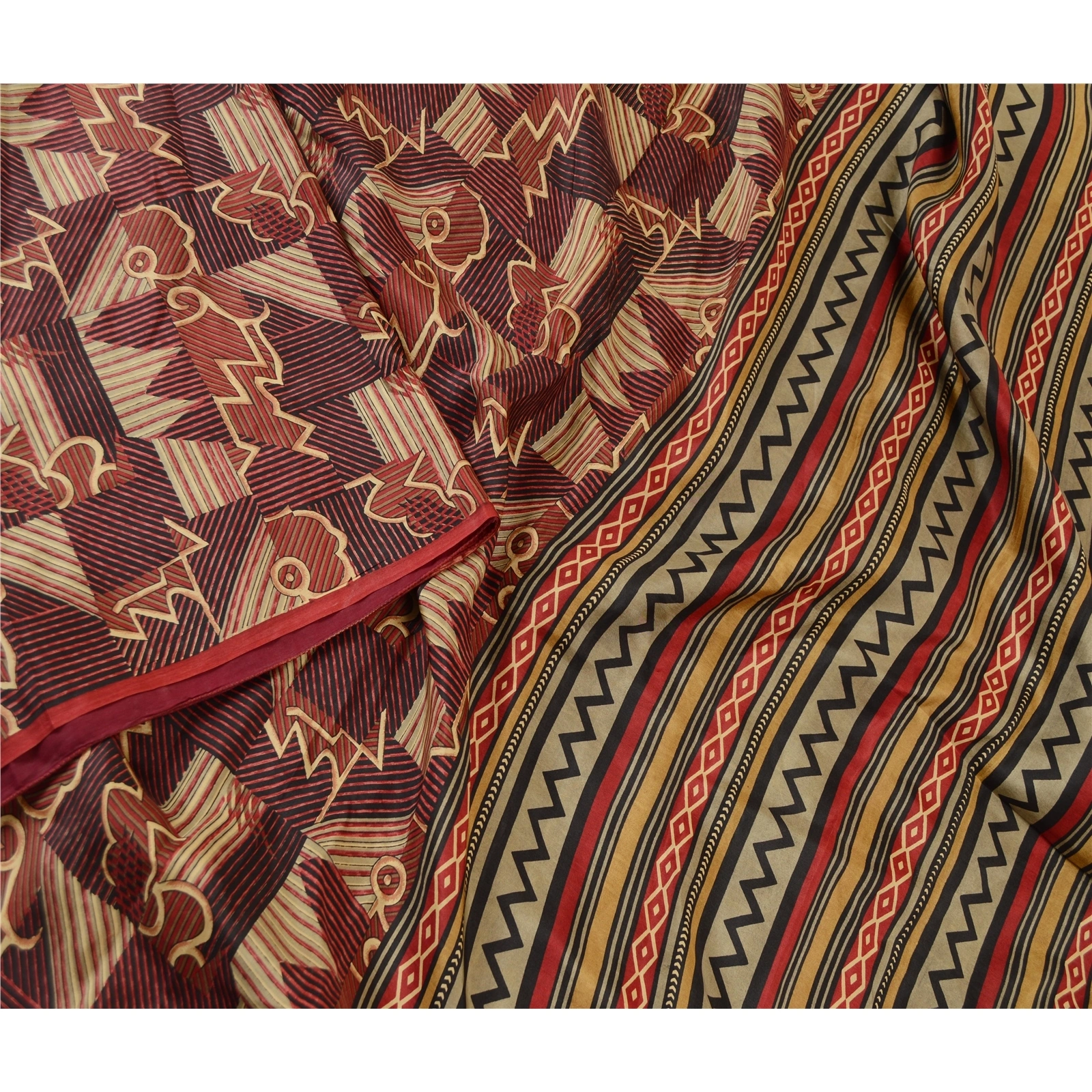 Sanskriti Vintage Dark Red Sarees 100% Pure Silk Printed Sari Craft Fabric, PR-61803-Dark Red-100% Pure Silk-1