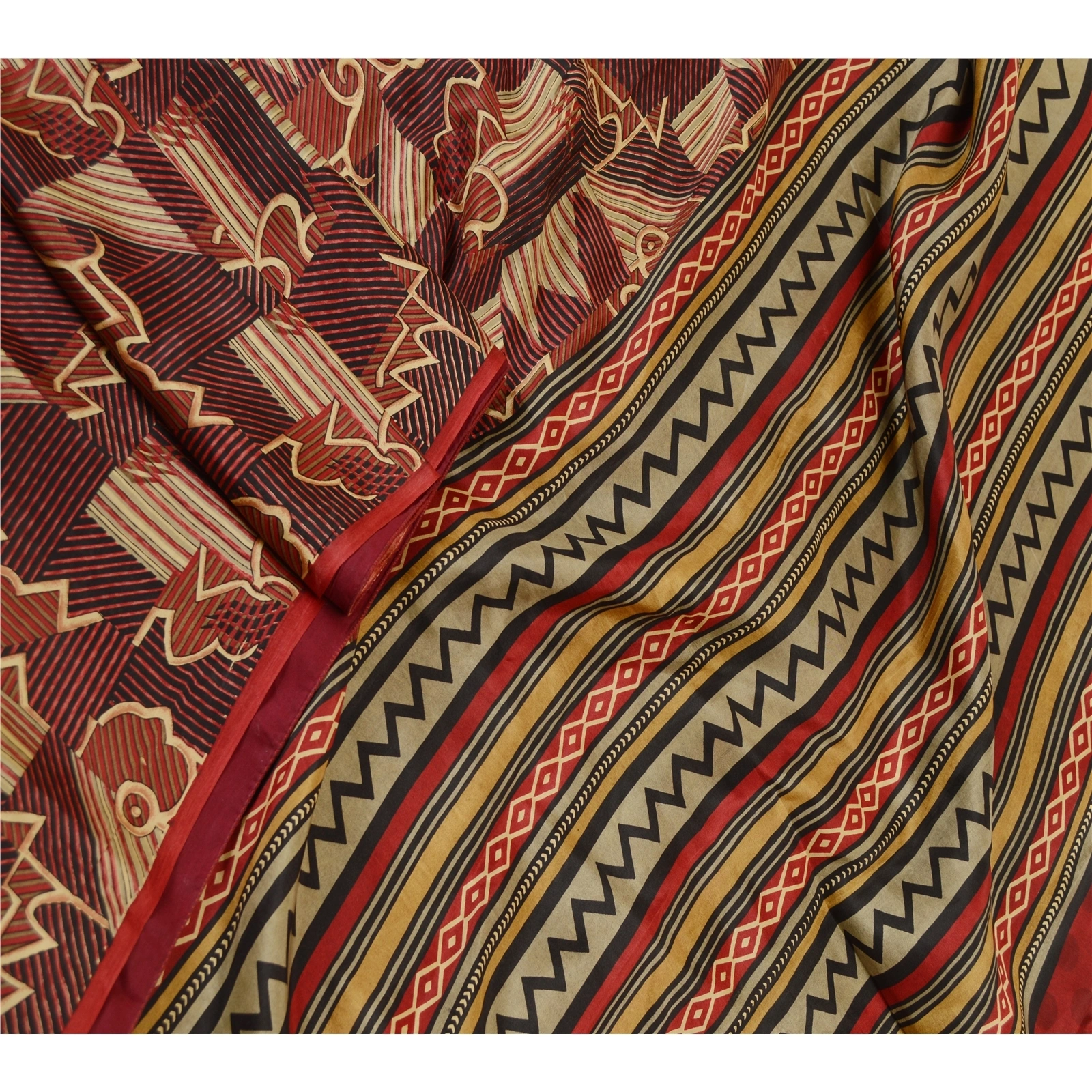 Sanskriti Vintage Dark Red Sarees 100% Pure Silk Printed Sari Craft Fabric, PR-61803-Dark Red-100% Pure Silk-2