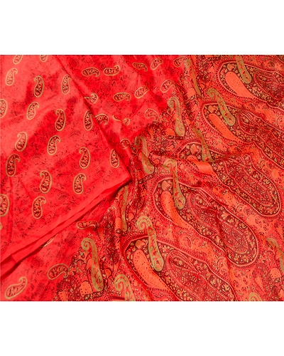 Sanskriti Vintage Sarees From India Red Pure Silk Printed Sari Soft Craft Fabric, PR-61822-Red-Pure Silk-1