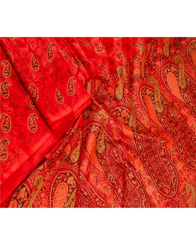 Sanskriti Vintage Sarees From India Red Pure Silk Printed Sari Soft Craft Fabric, PR-61822-Red-Pure Silk-2