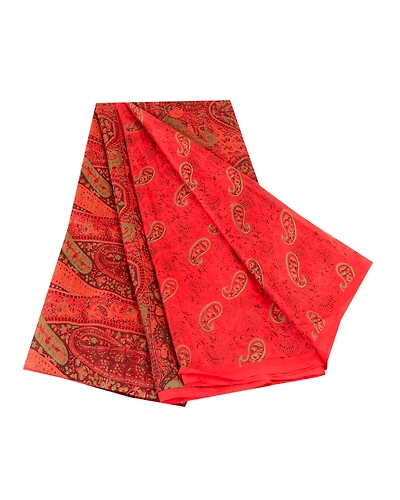 Sanskriti Vintage Sarees From India Red Pure Silk Printed Sari Soft Craft Fabric, PR-61822-Red-Pure Silk-6