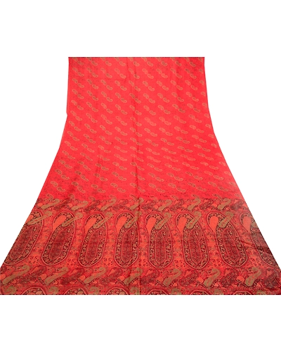 Sanskriti Vintage Sarees From India Red Pure Silk Printed Sari Soft Craft Fabric, PR-61822-Red-Pure Silk-7