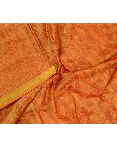 Sanskriti Vintage Sarees Henna Green Pure Silk Printed Zari Border Sari Fabric, PR-61829-Henna Green-Pure Silk-1