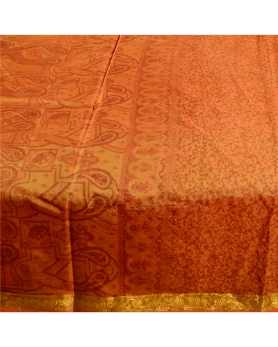 Sanskriti Vintage Sarees Henna Green Pure Silk Printed Zari Border Sari Fabric, PR-61829-Henna Green-Pure Silk-3