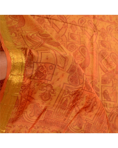 Sanskriti Vintage Sarees Henna Green Pure Silk Printed Zari Border Sari Fabric, PR-61829-Henna Green-Pure Silk-5