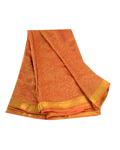 Sanskriti Vintage Sarees Henna Green Pure Silk Printed Zari Border Sari Fabric, PR-61829-Henna Green-Pure Silk-6