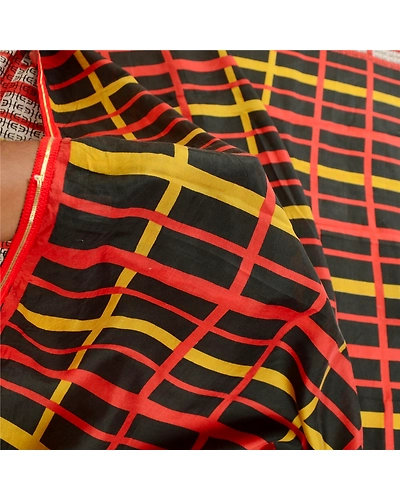Sanskriti Vintage Sarees From India Red 100% Pure Silk Printed Sari Craft Fabric, PR-61851-Red-Pure Silk-5