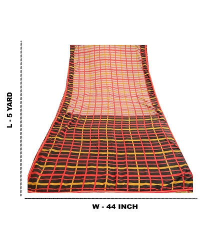 Sanskriti Vintage Sarees From India Red 100% Pure Silk Printed Sari Craft Fabric, PR-61851-Red-Pure Silk-8