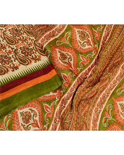 Sanskriti Vintage Sarees Orange Pure Silk Printed Sari Floral 5Yd Craft Fabric, PR-61860-Orange-Pure Silk-2