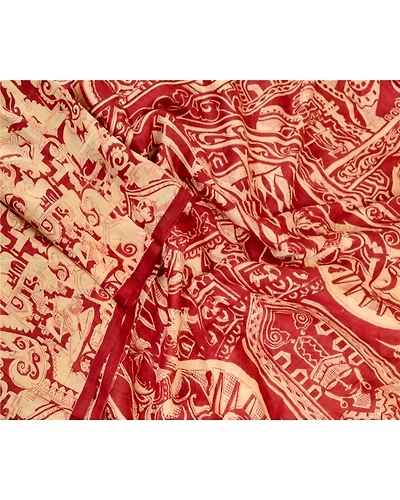 Sanskriti Vintage Sarees Dark Red Indian Pure Silk Printed Sari 5Yd Craft Fabric, PR-61863-Dark Red-Pure Silk-1